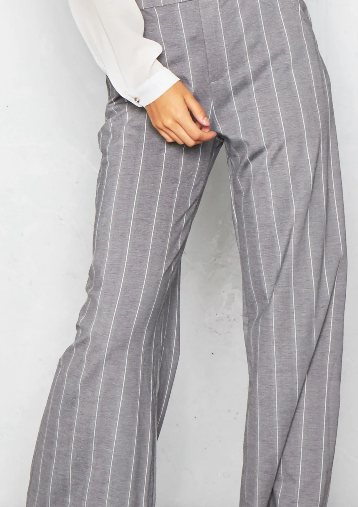 Michelle Grey Pinstripe Wide Leg Trousers