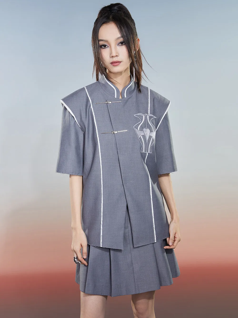 MUKZIN Chinese Style Gray Loose Simple Shirt