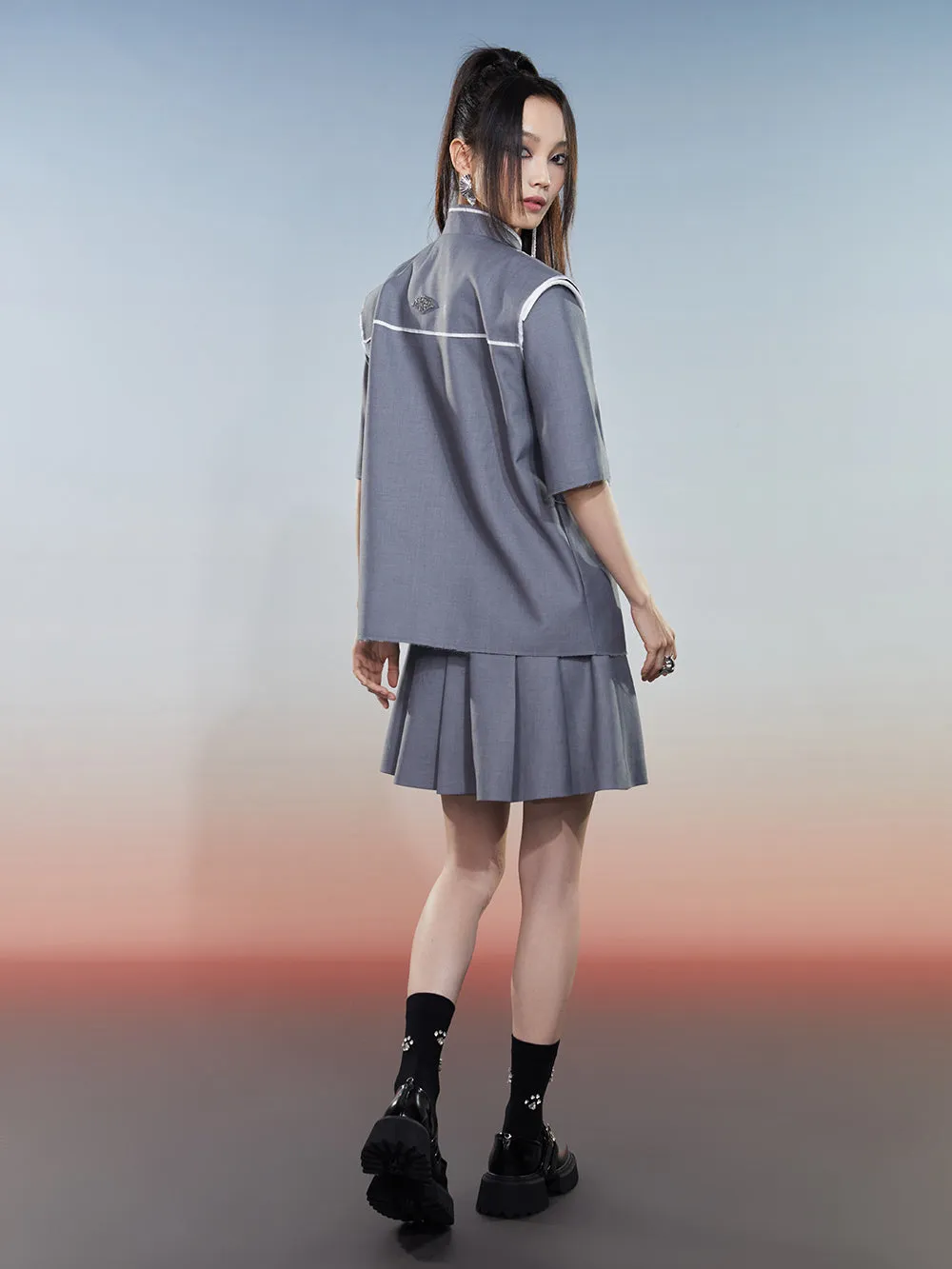 MUKZIN Chinese Style Gray Loose Simple Shirt