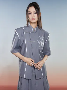 MUKZIN Chinese Style Gray Loose Simple Shirt