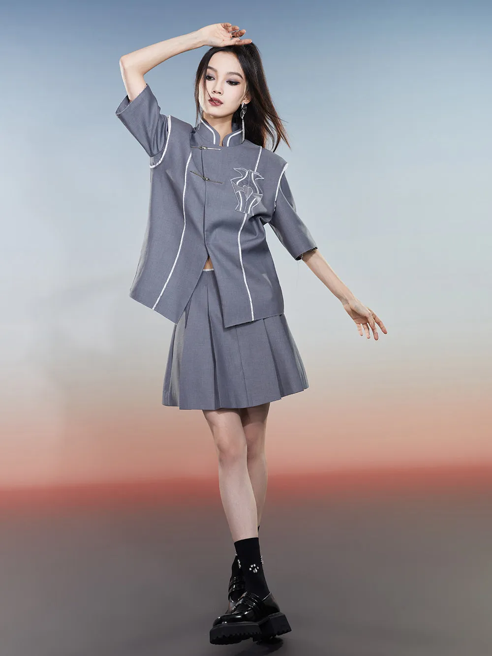 MUKZIN Chinese Style Gray Loose Simple Shirt