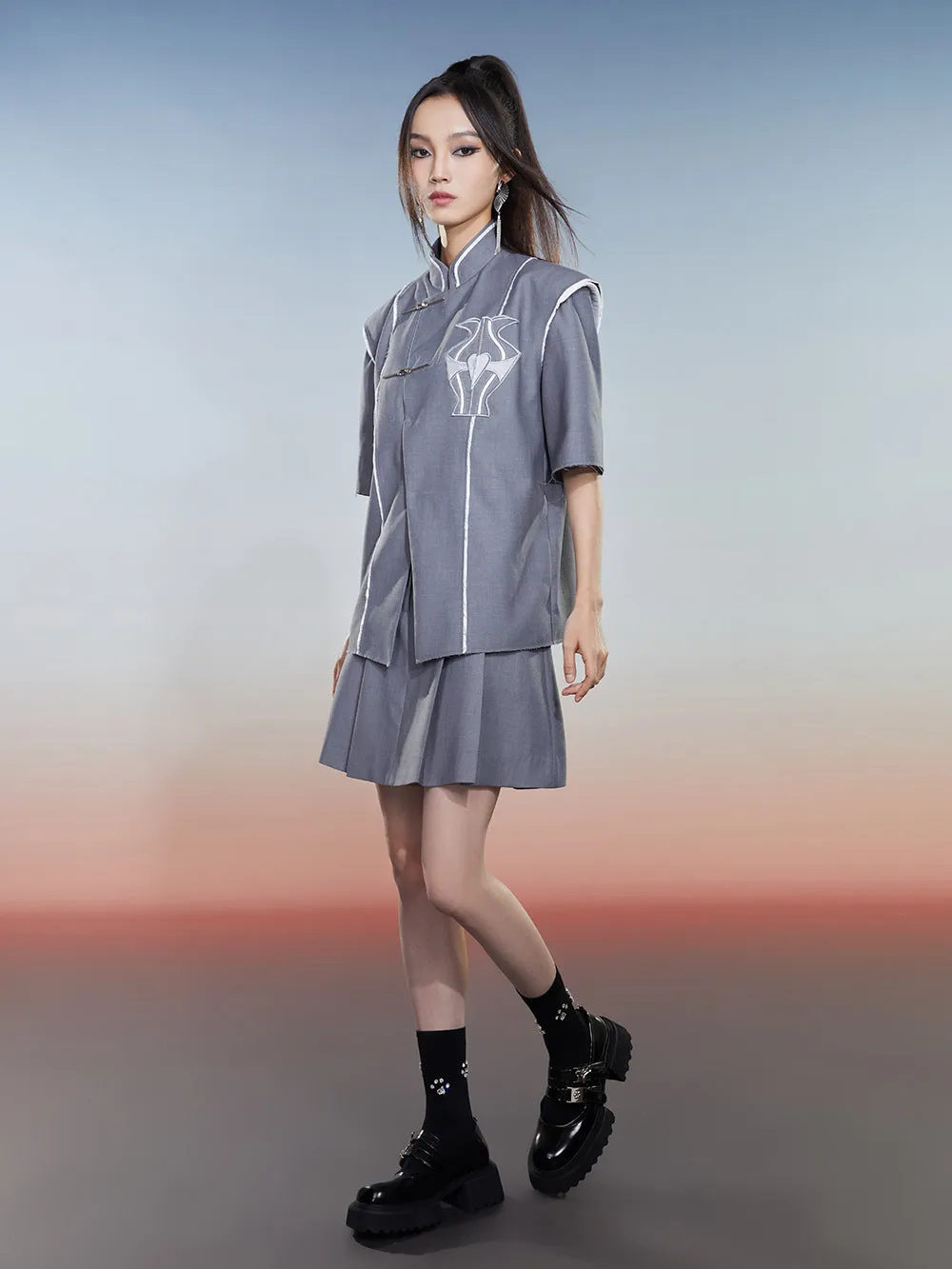 MUKZIN Chinese Style Gray Loose Simple Shirt