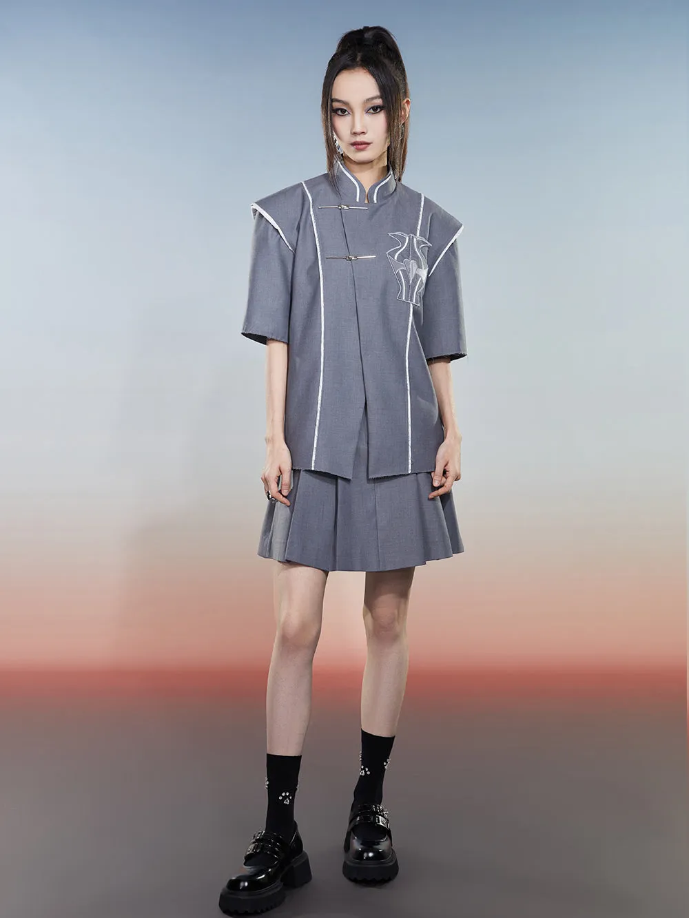 MUKZIN Chinese Style Gray Loose Simple Shirt