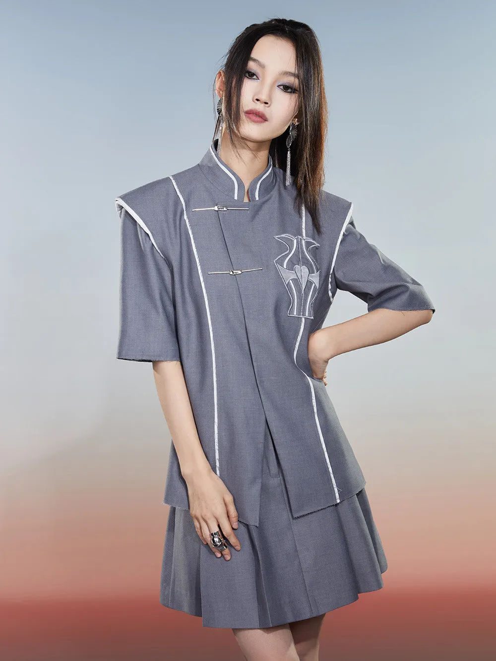 MUKZIN Chinese Style Gray Loose Simple Shirt