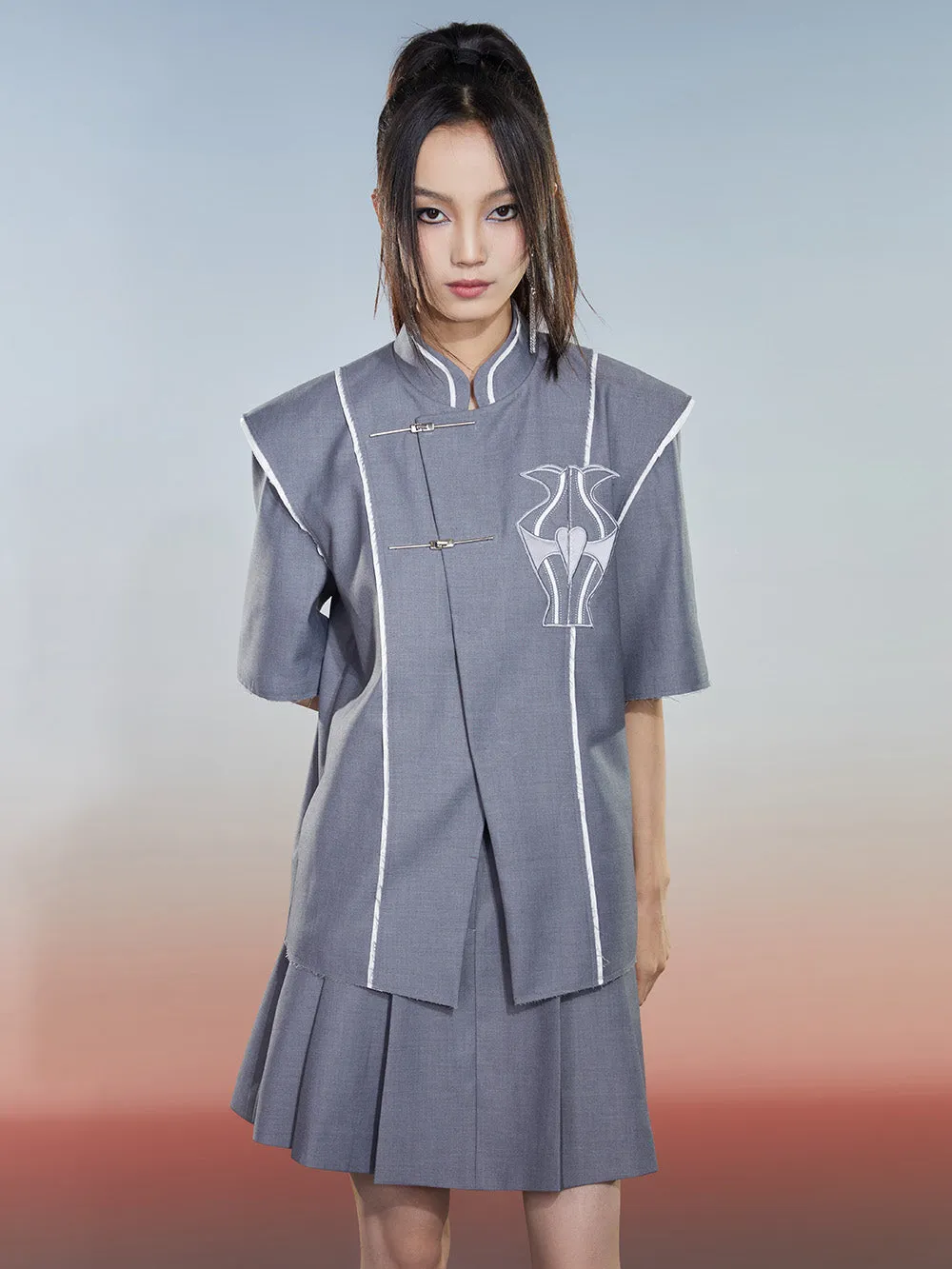 MUKZIN Chinese Style Gray Loose Simple Shirt