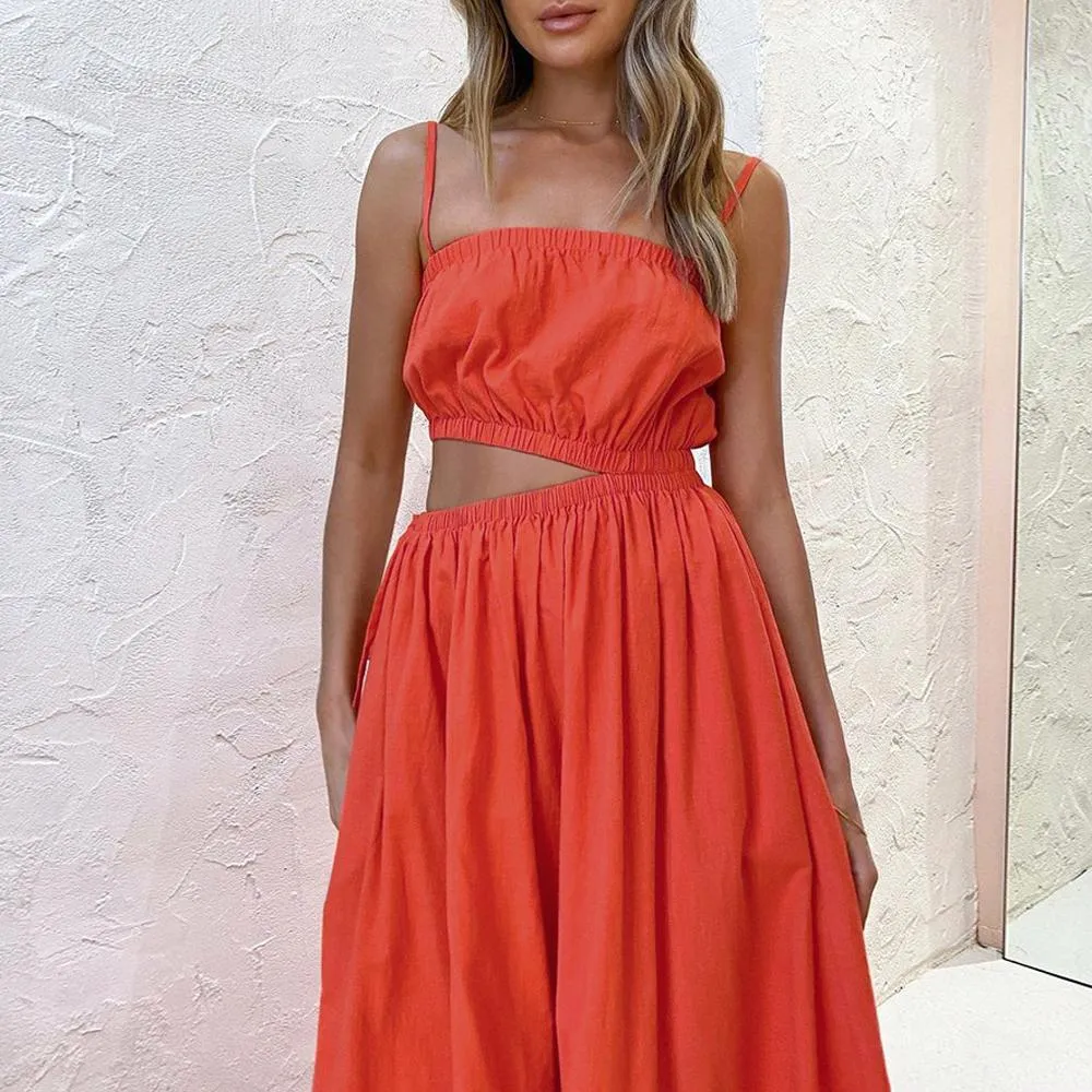 Orange Cami Crop Top & Elastic Waist Skirt