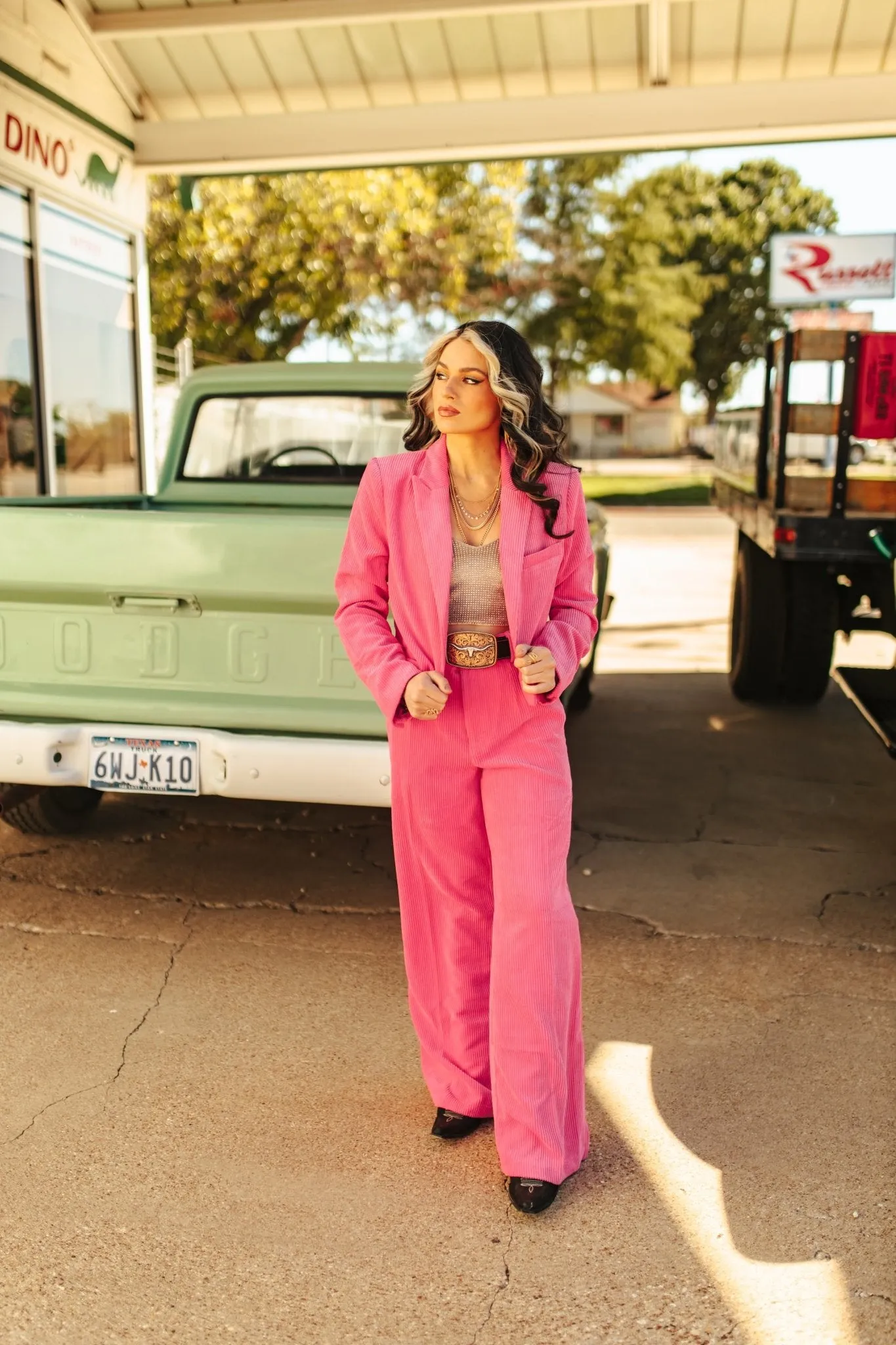 Pink Corduroy High Waisted Wide Pants