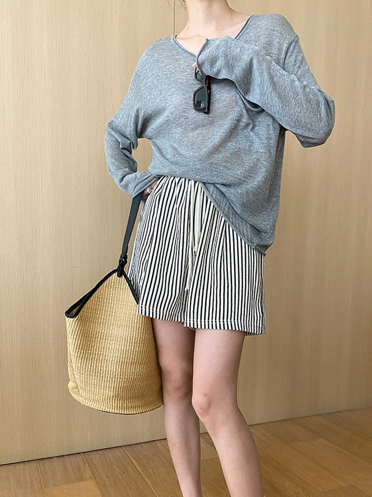 Pinstripe Drawstring Versatile Shorts