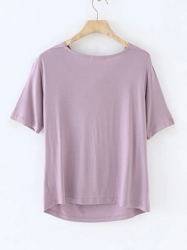 Pleated Solid Color Short Sleeves Heaps Collar T-Shirts Tops