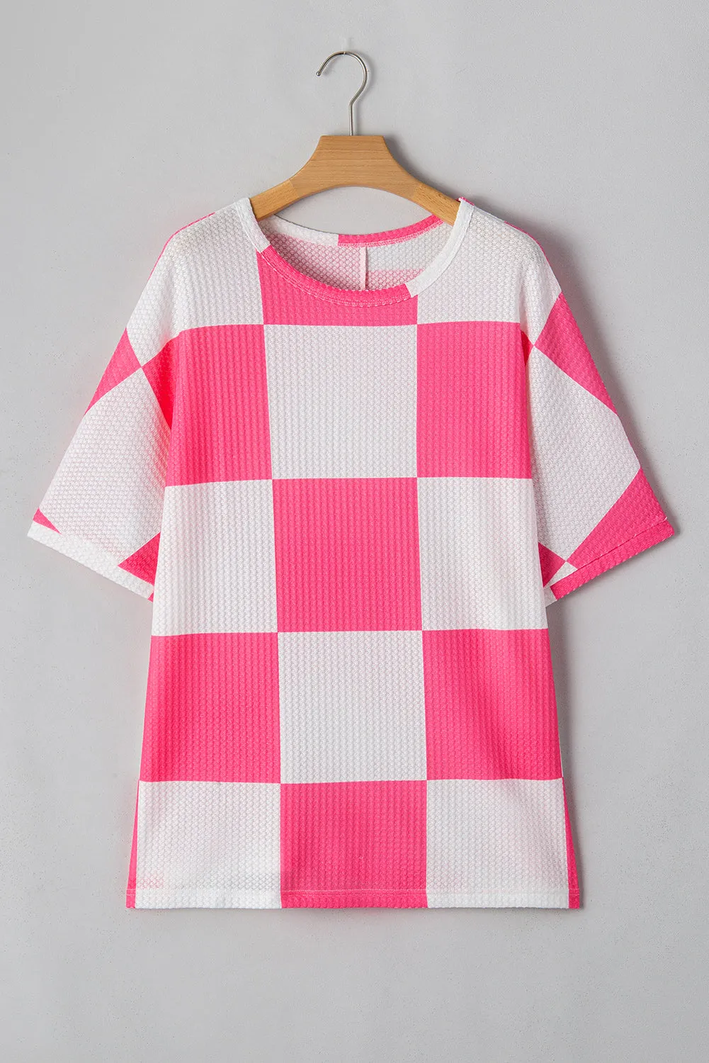 Plus Size Checker Textured Short Sleeve T-Shirt