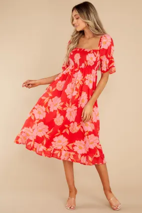 Pretty In Paradise Red Floral Print Midi Dress