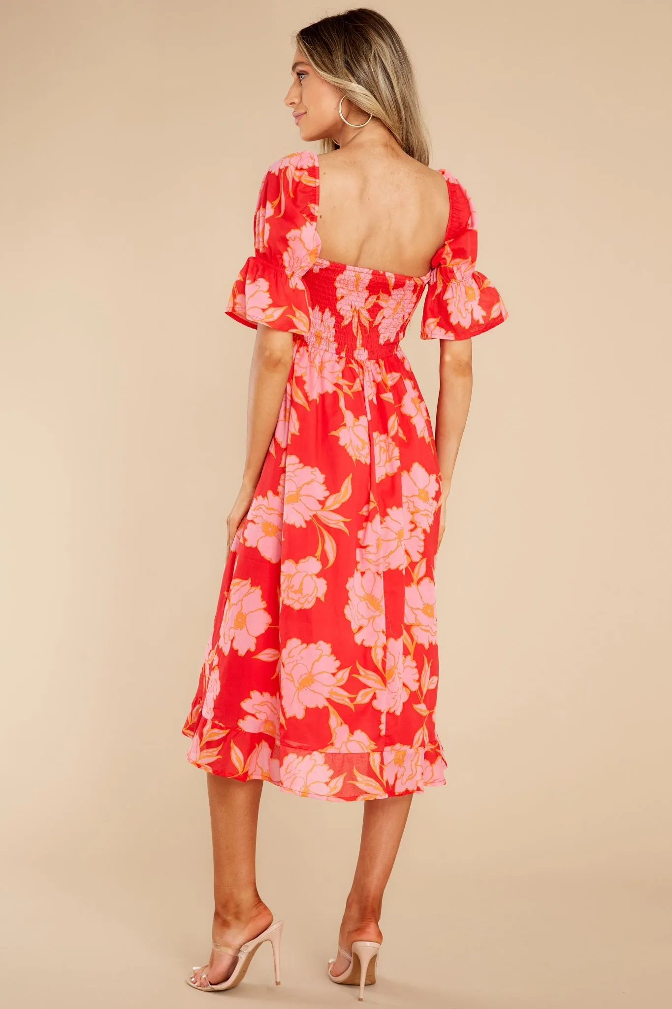 Pretty In Paradise Red Floral Print Midi Dress