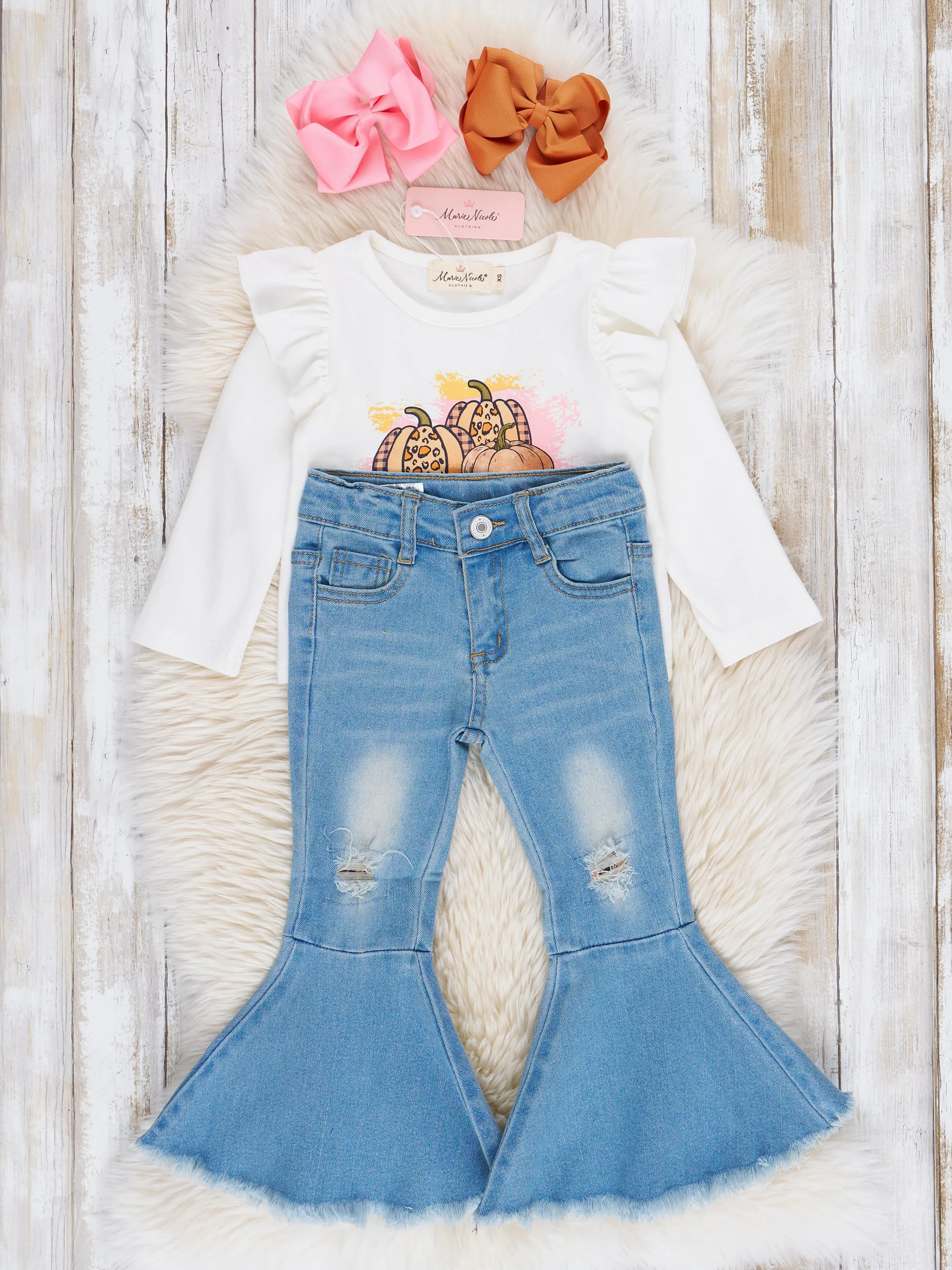 "Happy Fall Y'all" Denim Bell Bottoms Outfit