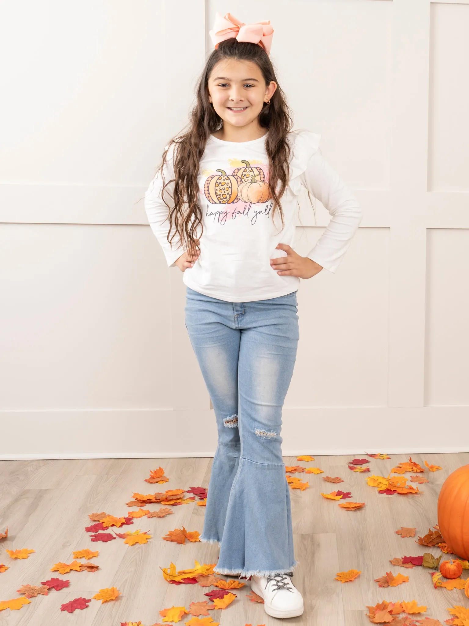 "Happy Fall Y'all" Denim Bell Bottoms Outfit