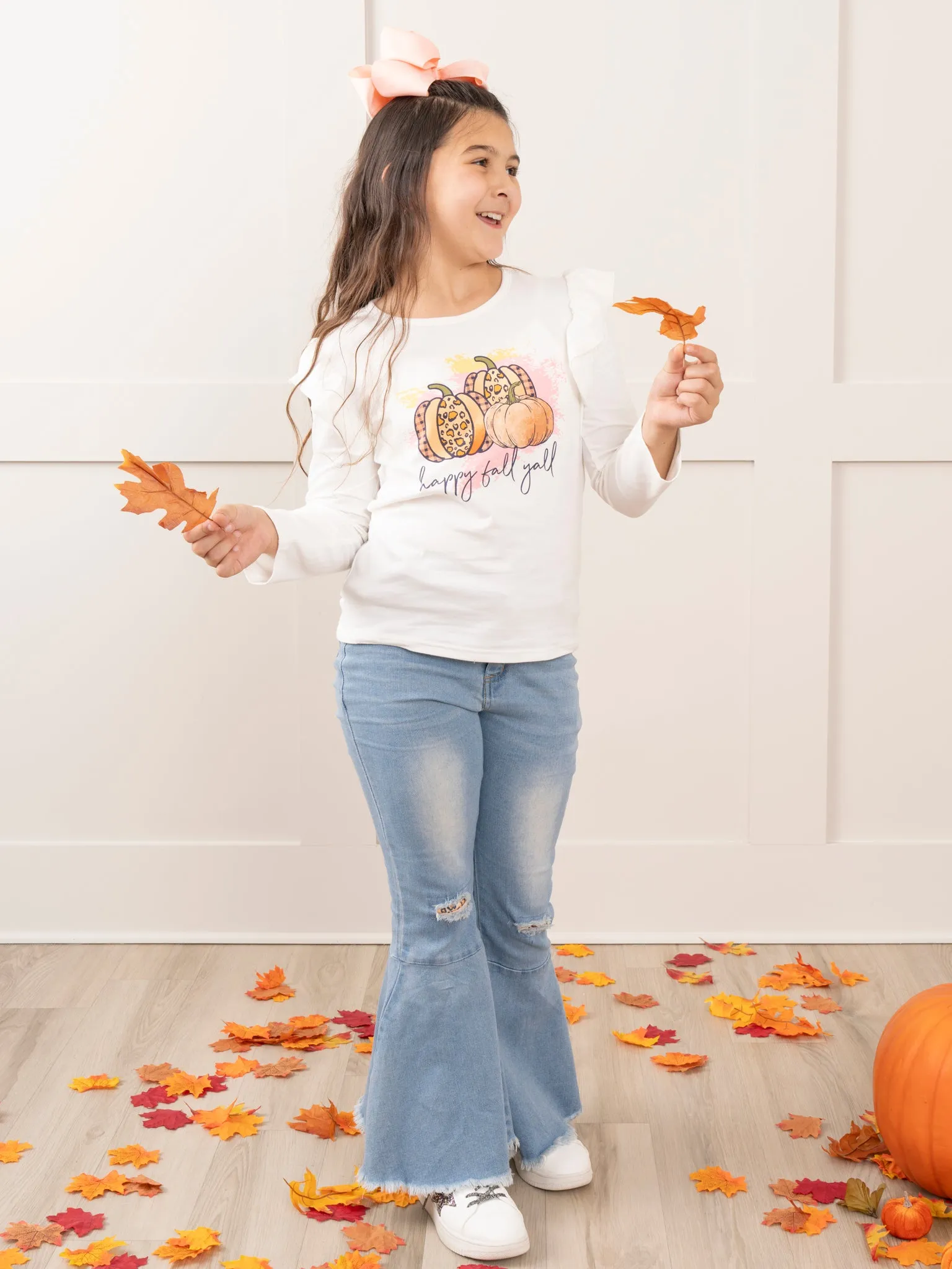 "Happy Fall Y'all" Denim Bell Bottoms Outfit