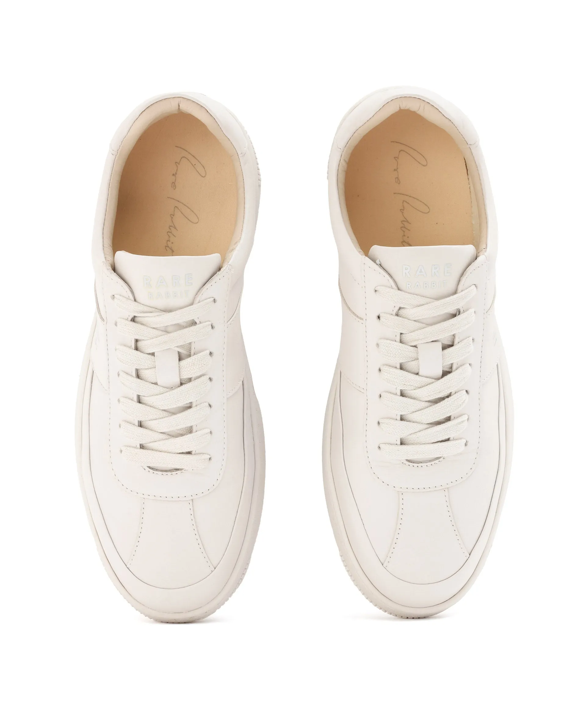 Rare Rabbit Men's Stellara Light Ivory Leather Low-Top Lace-Up Sneaker Shoes