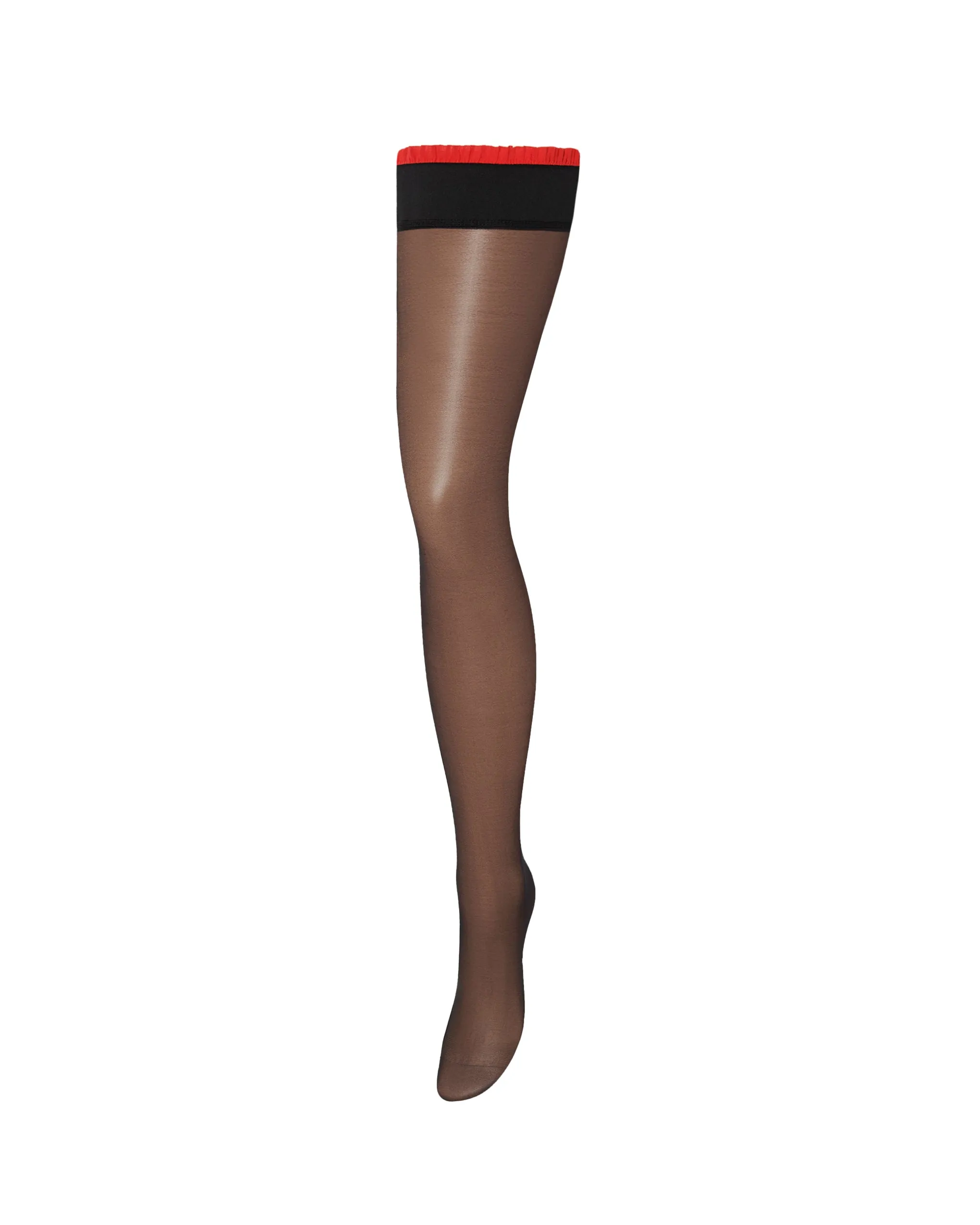 Ruffle Top/Plain Leg Hold Ups Black/Red