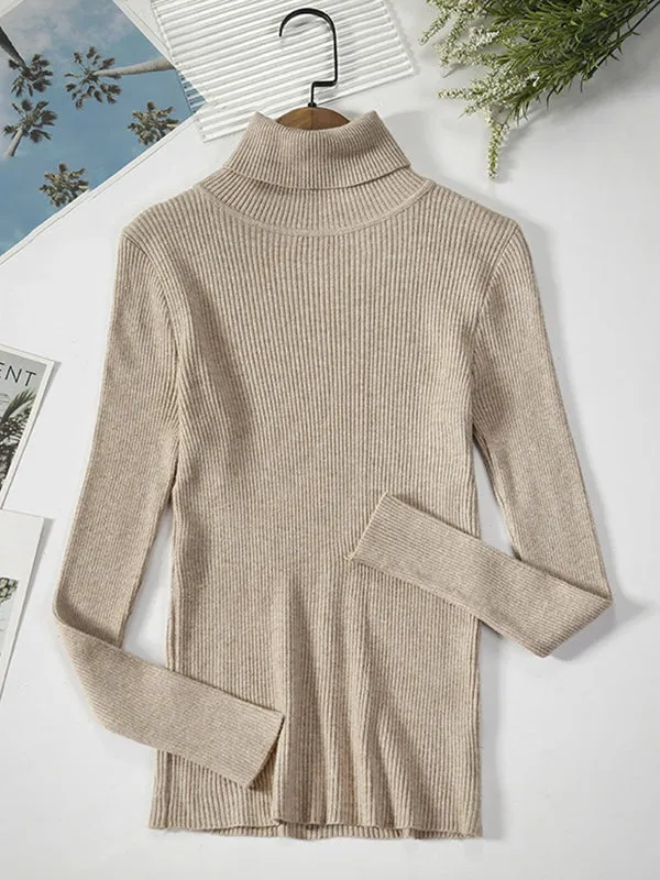 Simple Skinny Solid Color High-Neck Sweater Tops