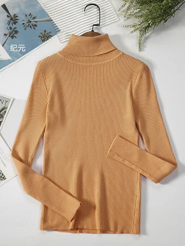 Simple Skinny Solid Color High-Neck Sweater Tops