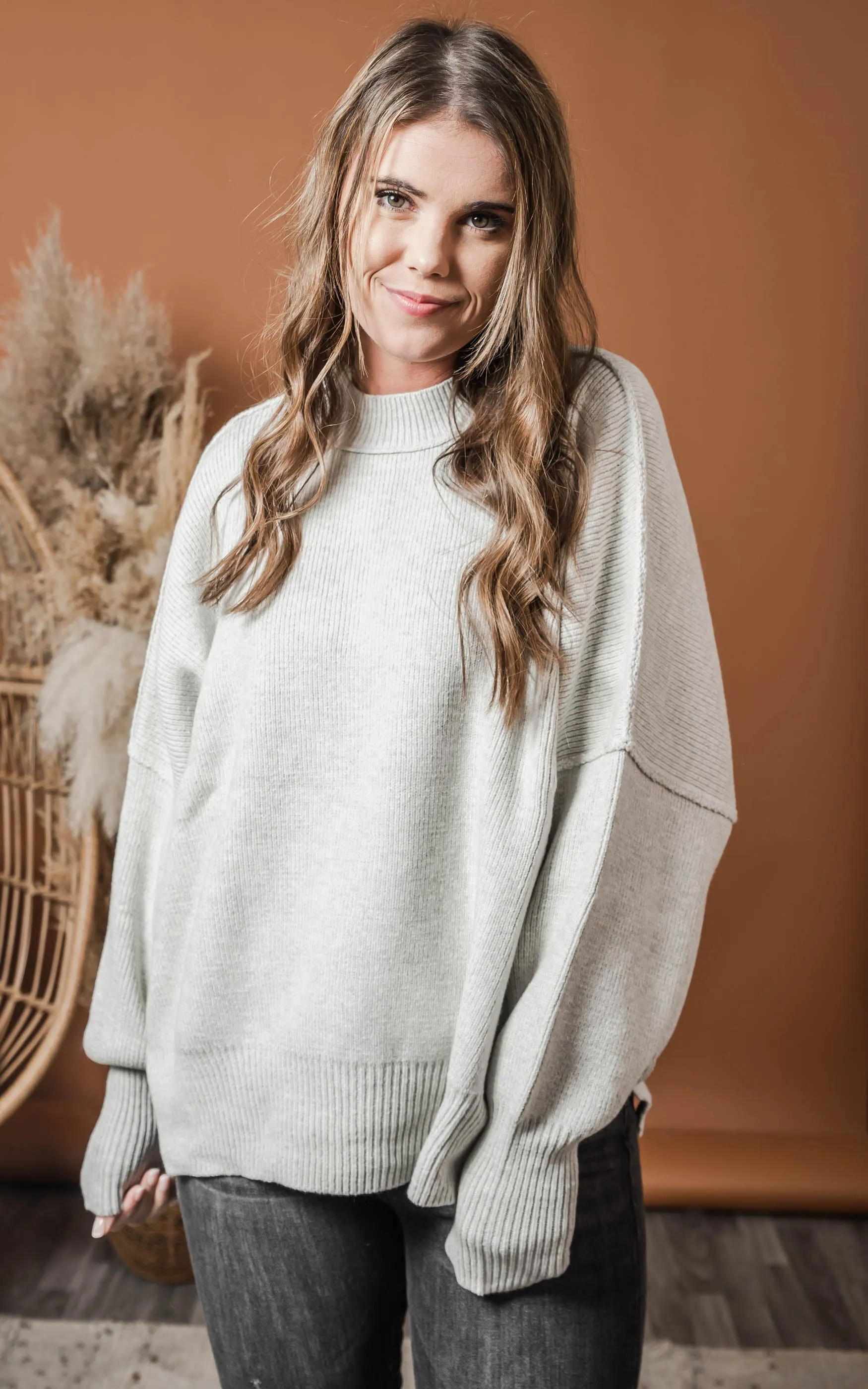 Simple Solid Knit Sweater - White Birch