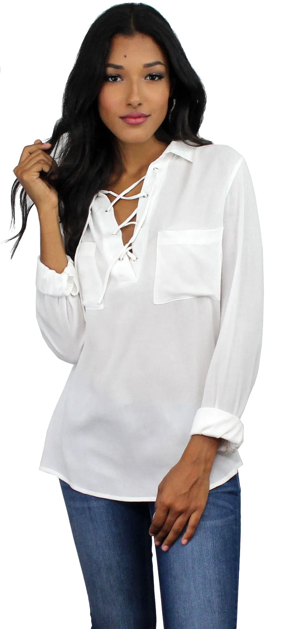 Simple Times White Long Sleeve Top