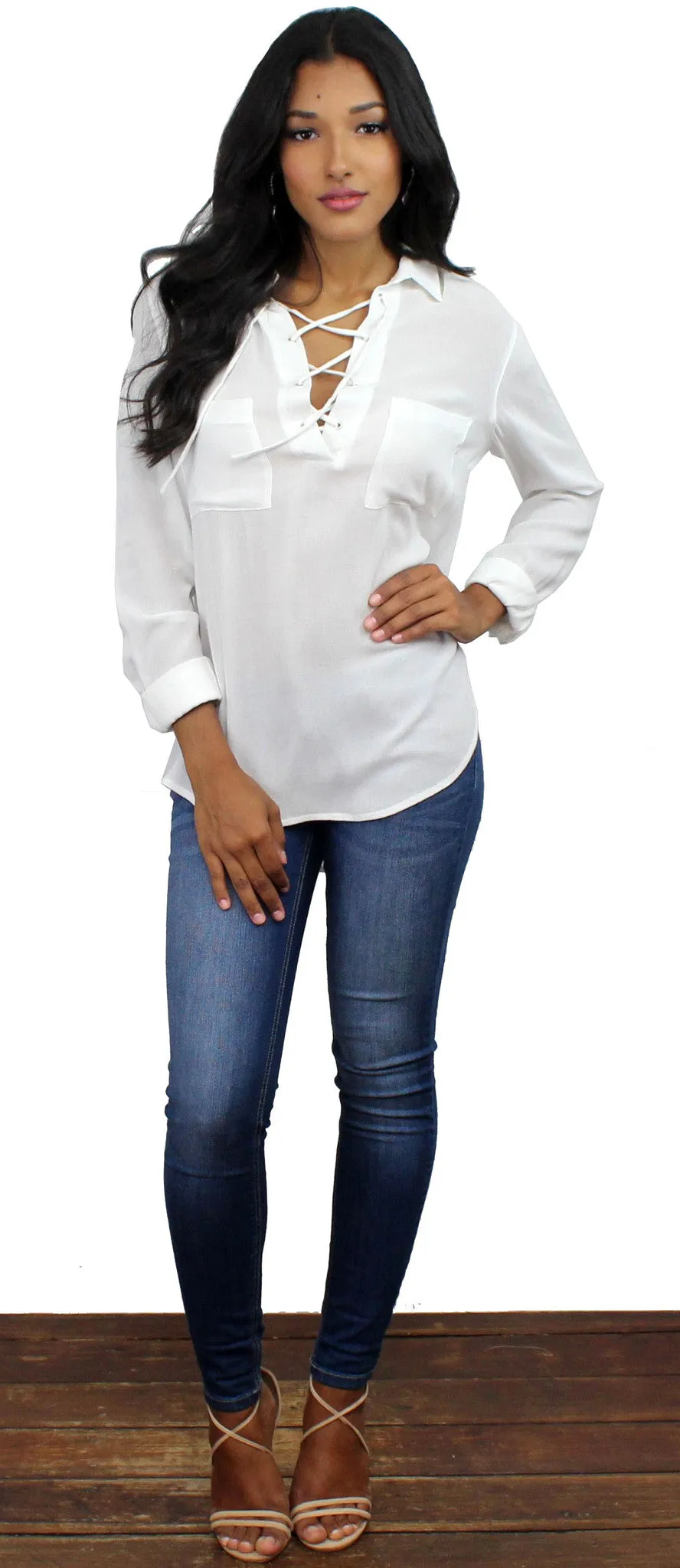 Simple Times White Long Sleeve Top