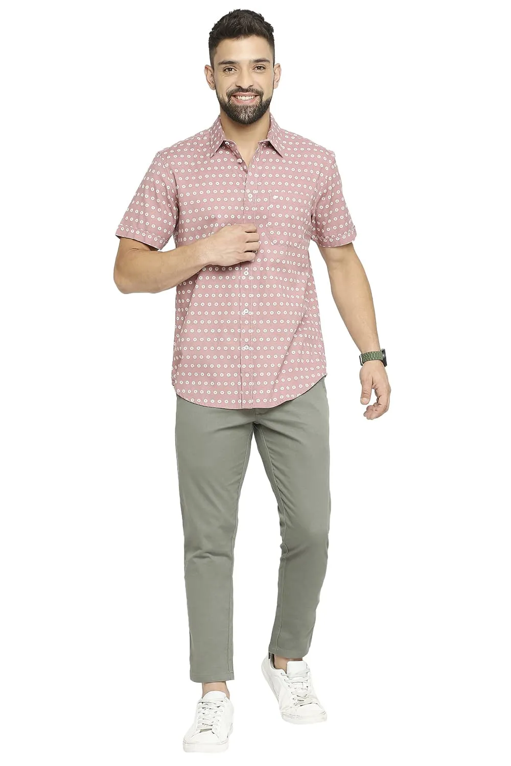 Slim Fit Cotton Dobby Printed Halfsleeves Shirt