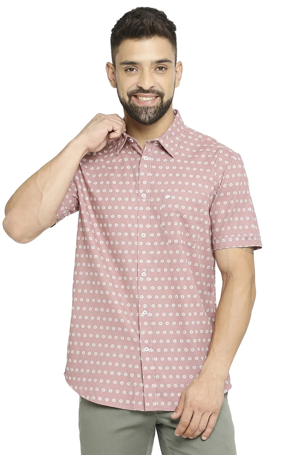 Slim Fit Cotton Dobby Printed Halfsleeves Shirt