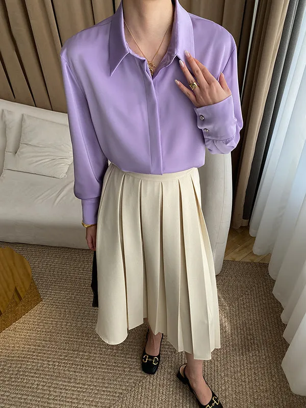 Solid Color Long Sleeves Lapel Shirts Tops