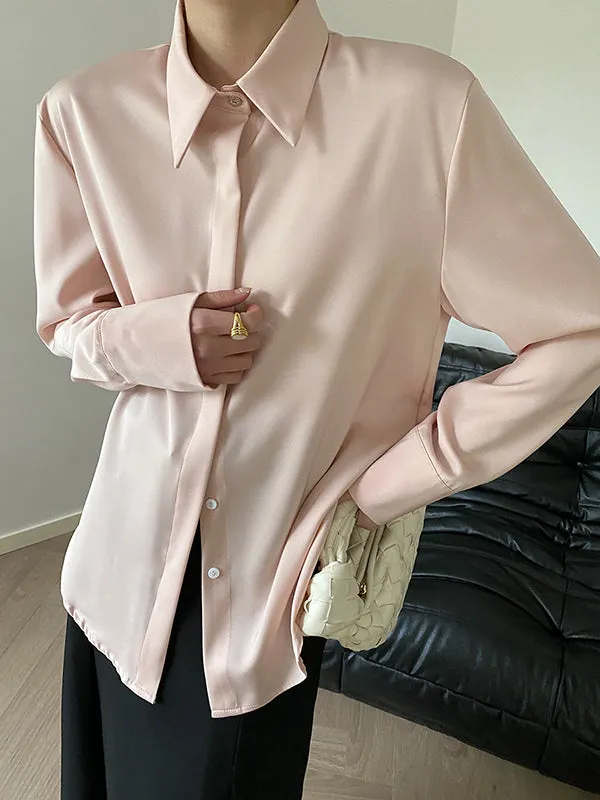 Solid Color Long Sleeves Lapel Shirts Tops