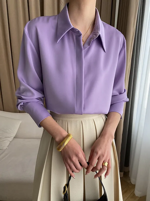 Solid Color Long Sleeves Lapel Shirts Tops