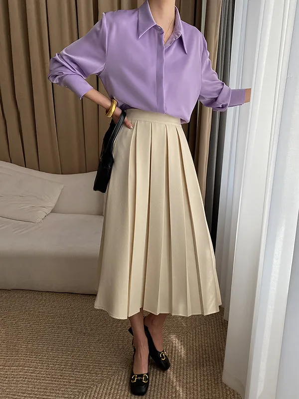 Solid Color Long Sleeves Lapel Shirts Tops