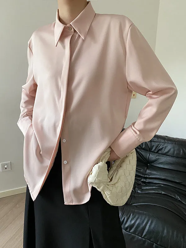 Solid Color Long Sleeves Lapel Shirts Tops