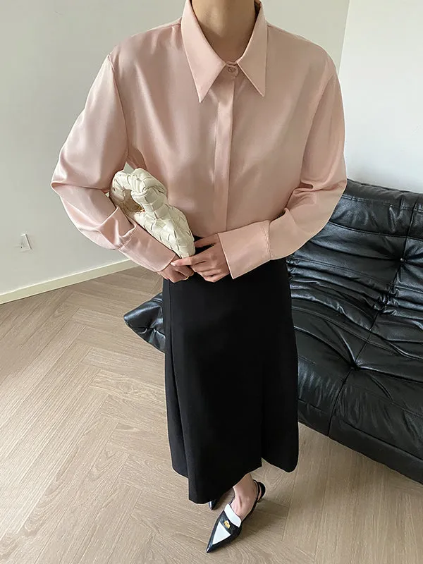 Solid Color Long Sleeves Lapel Shirts Tops