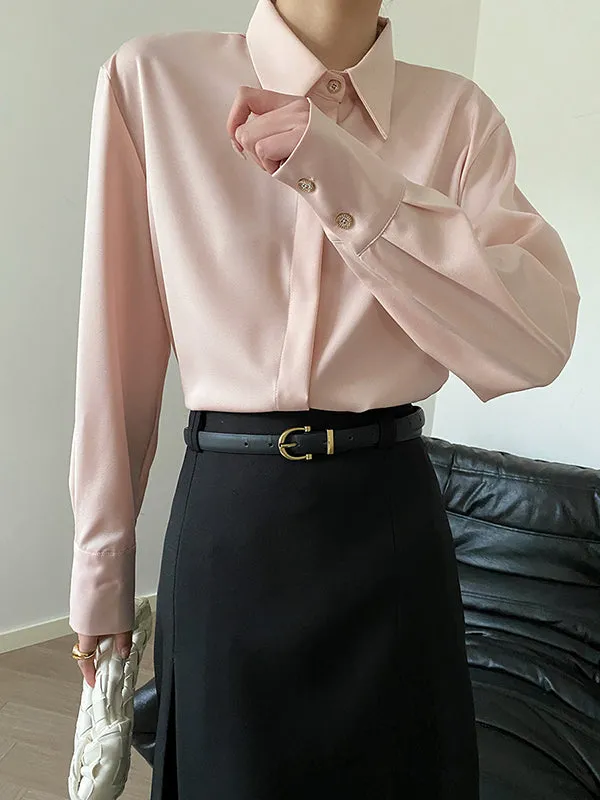 Solid Color Long Sleeves Lapel Shirts Tops