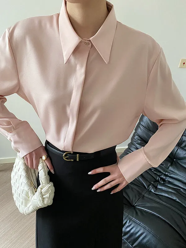 Solid Color Long Sleeves Lapel Shirts Tops