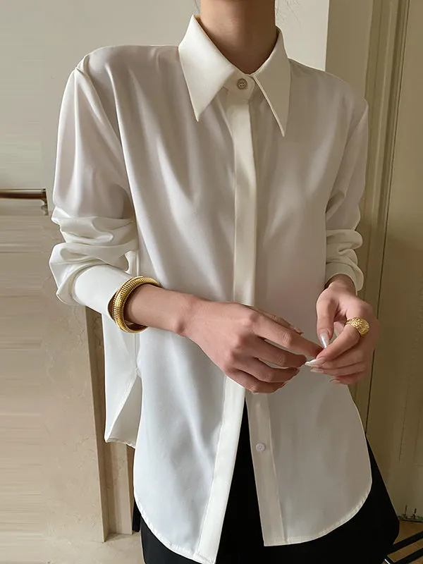 Solid Color Long Sleeves Lapel Shirts Tops