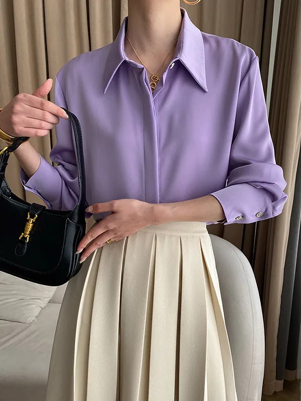 Solid Color Long Sleeves Lapel Shirts Tops