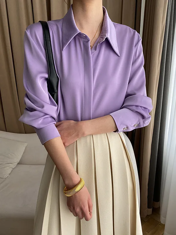 Solid Color Long Sleeves Lapel Shirts Tops