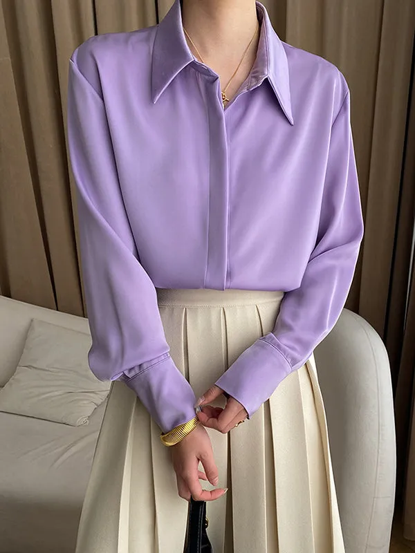 Solid Color Long Sleeves Lapel Shirts Tops