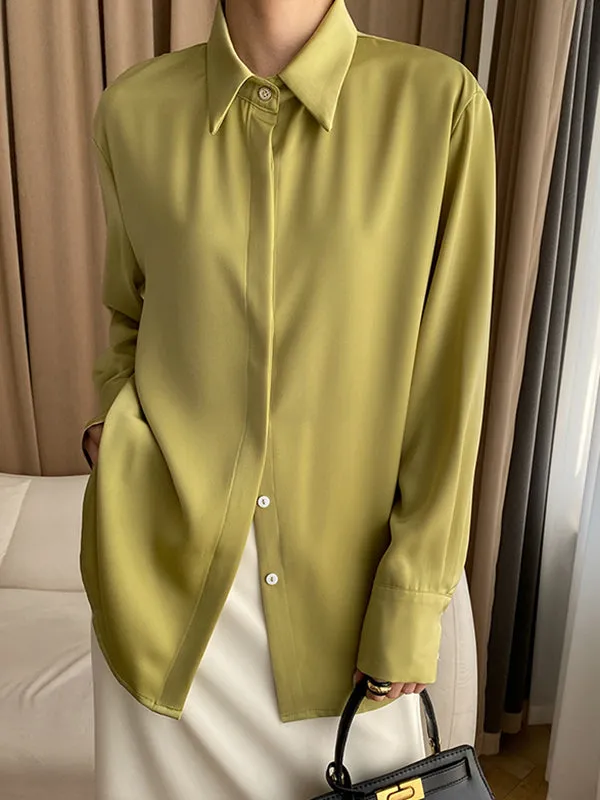 Solid Color Long Sleeves Lapel Shirts Tops