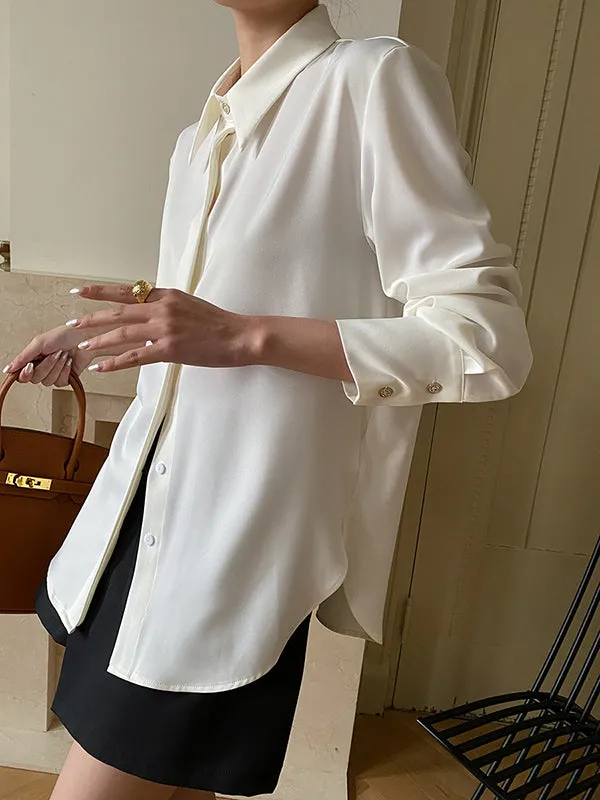 Solid Color Long Sleeves Lapel Shirts Tops