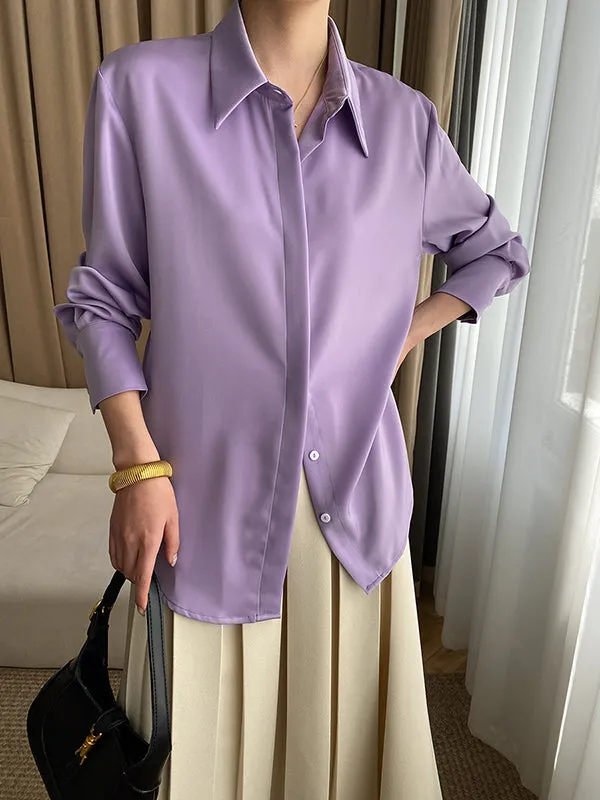 Solid Color Long Sleeves Lapel Shirts Tops