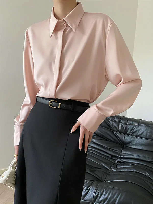 Solid Color Long Sleeves Lapel Shirts Tops