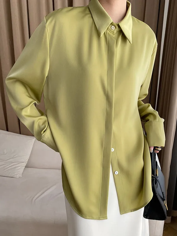 Solid Color Long Sleeves Lapel Shirts Tops