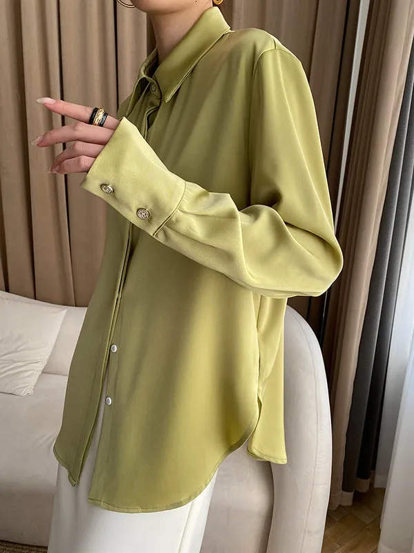 Solid Color Long Sleeves Lapel Shirts Tops