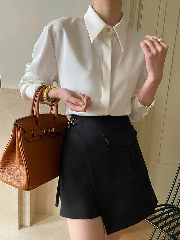 Solid Color Long Sleeves Lapel Shirts Tops