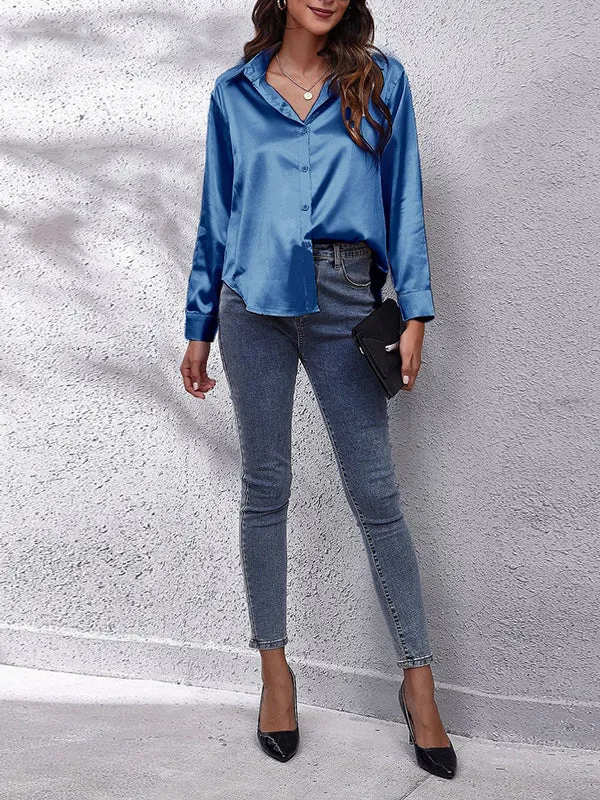 Solid Color Long Sleeves Loose Lapel Blouses&Shirts Tops