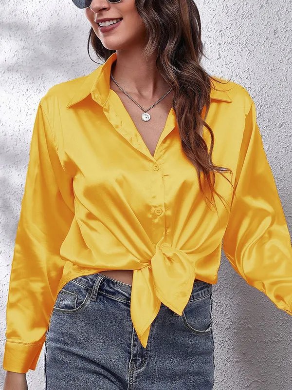 Solid Color Long Sleeves Loose Lapel Blouses&Shirts Tops