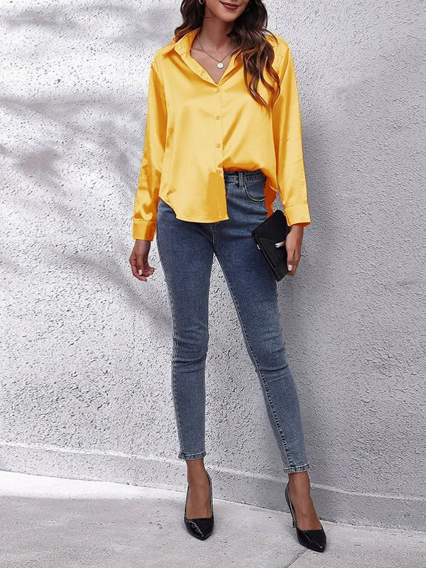 Solid Color Long Sleeves Loose Lapel Blouses&Shirts Tops